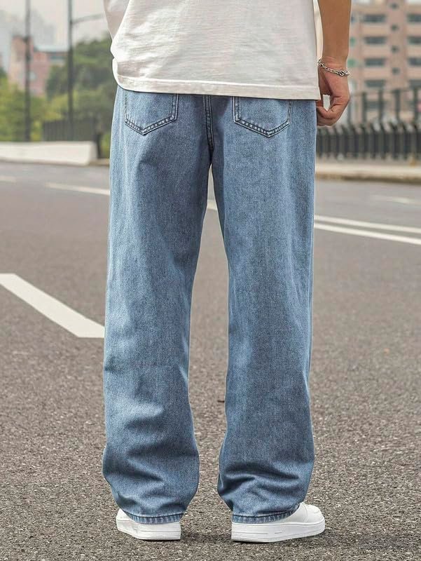Men’s Relaxed Fit Baggy Jeans | Streetwear Style Loose Denim Pants for Casual Wear | Comfortable Cotton Blend Jeans with Trendy Wide Leg Fit